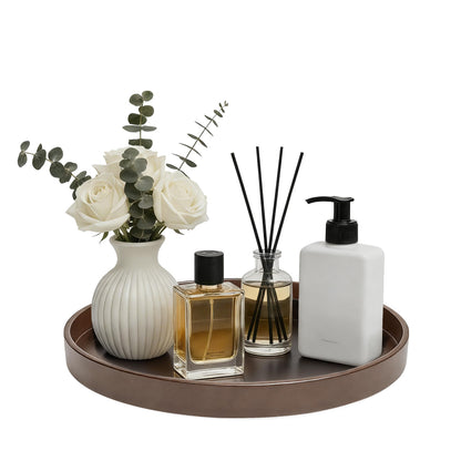 Bathroom Vanity Tray, 1 Pack 9" ABS Black Round Vanity Trays for Bathroom Counter, Dresser Decor Trays for Perfume, Candles, Keys, Kitchen Countertop Organizer, Decorative Tray Soap Holder