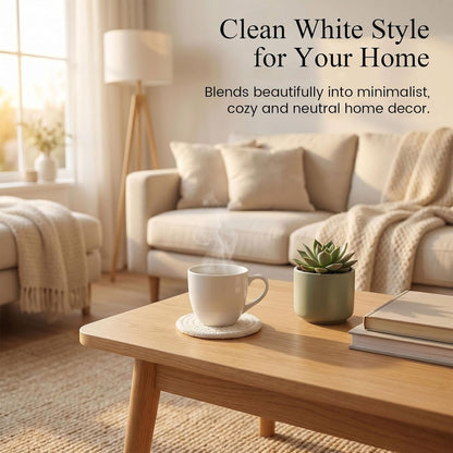 DomeStar Drink Coasters Set of 6, 3.5 Inch, Boho Furniture and Modern Farmhouse Decor Drink Coasters, Minimalist Non-Slip Tabletop Protection Suitable for Kinds of Cups, Living Room, Kitchen, White