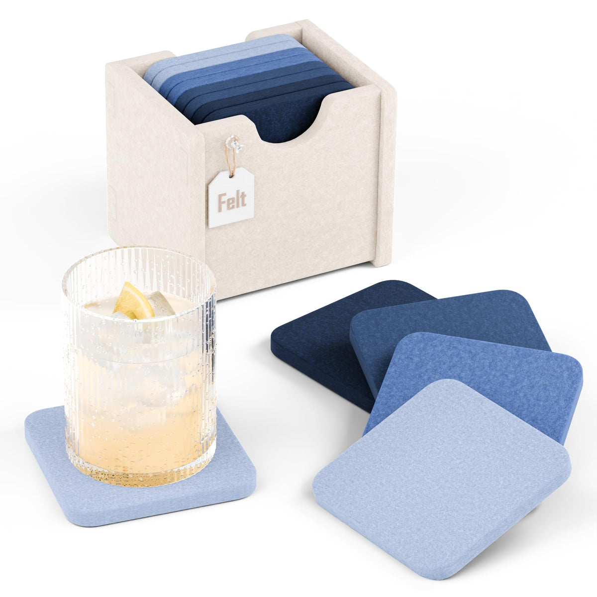Fluxynara Felt Coasters with Holder, Set of 8 for Drinks, Oatmeal