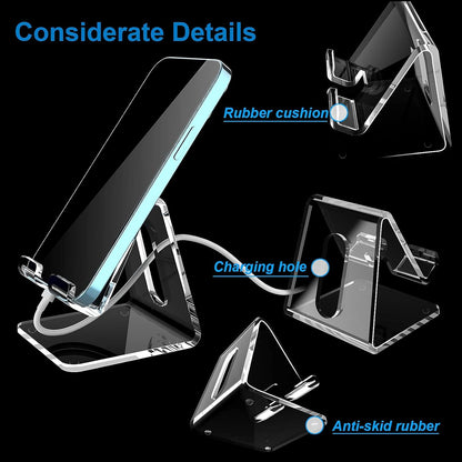 Crpich Acrylic Cell Phone Stand, Portable Clear Phone Stand for Desk, Compatible with Phone16 15 14 13 Pro Max Mini 12 11 Plus SE, Switch, Android Smartphone, Pad, Tablet, Desk Accessories
