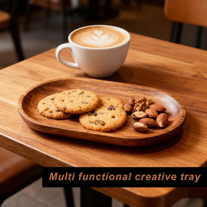 Small Wooden Tray, Oval Wood Serving Trays, Acacia Wood Platter for Coffee Tables, Dessert, Snack, Fruit, Bathroom Tray Charcuterie Board for Home Decor (S)