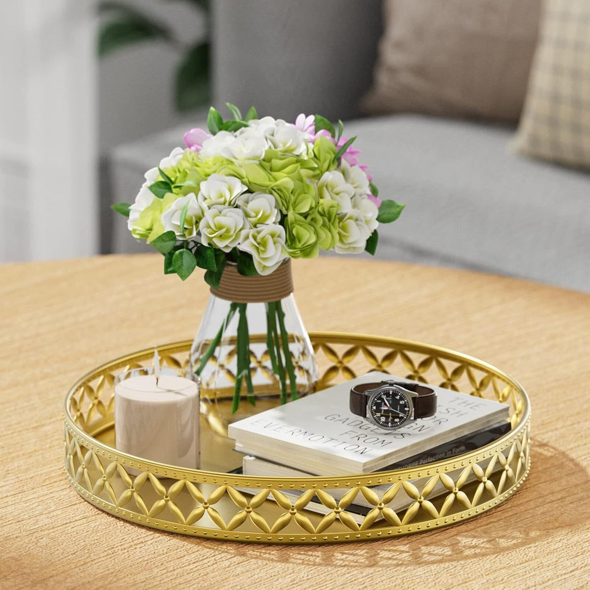 Vanity Tray for Bathroom Counter - 11 Inch Round Black Decorative Tray