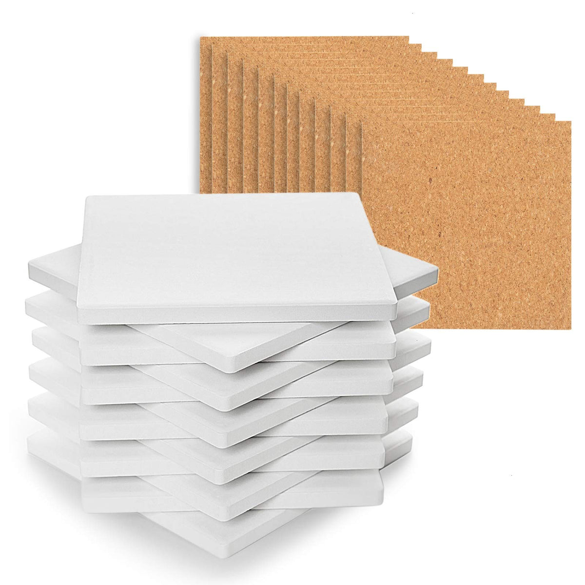 24 Pcs Blank Ceramic Coasters White Ceramic Tiles for Crafts 4x4 in