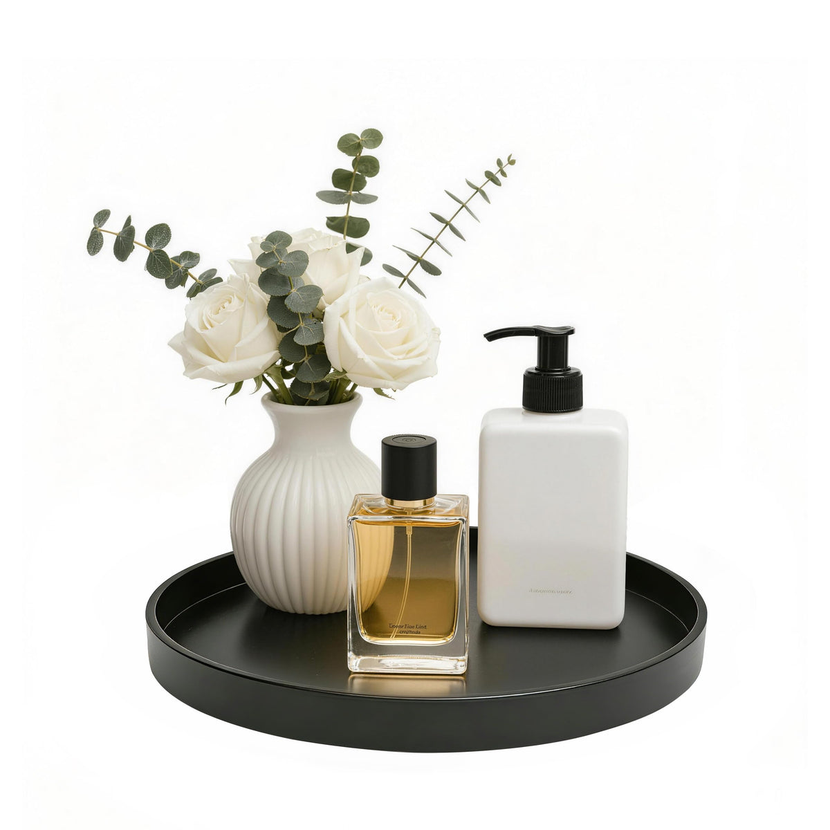 Bathroom Vanity Tray, 1 Pack 9" ABS Black Round Vanity Trays for Bathroom Counter, Dresser Decor Trays for Perfume, Candles, Keys, Kitchen Countertop Organizer, Decorative Tray Soap Holder
