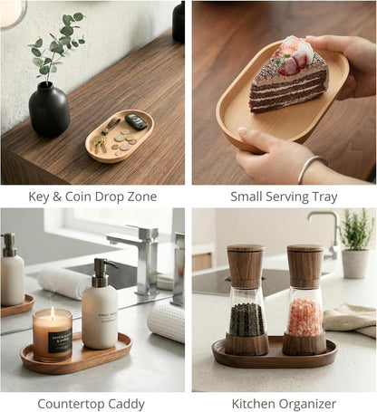 Vandroop Walnut Wooden Mini Serving Tray Set of 2, Tea&Coffee Table Tray