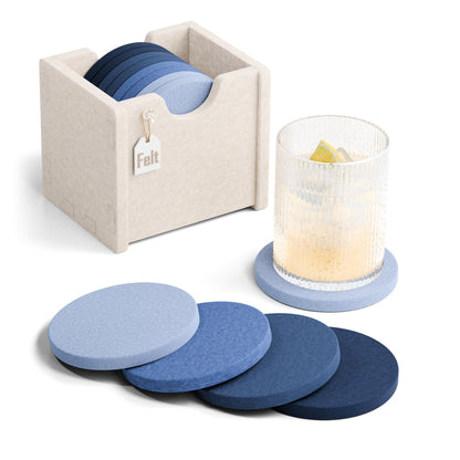 Fluxynara Felt Coasters with Holder, Set of 8 for Drinks, Oatmeal