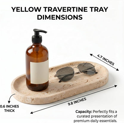 YKAJO Yellow Travertine Oval Marble Tray, 9.8x4.7 Vanity Perfume Organizer