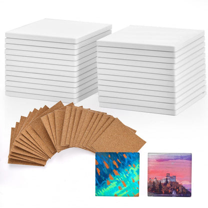 Blank Ceramic Coasters White Ceramic Tiles for Crafts 4x4 in 12 Pcs