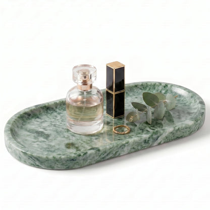 YKAJO Yellow Travertine Oval Marble Tray, 9.8x4.7 Vanity Perfume Organizer
