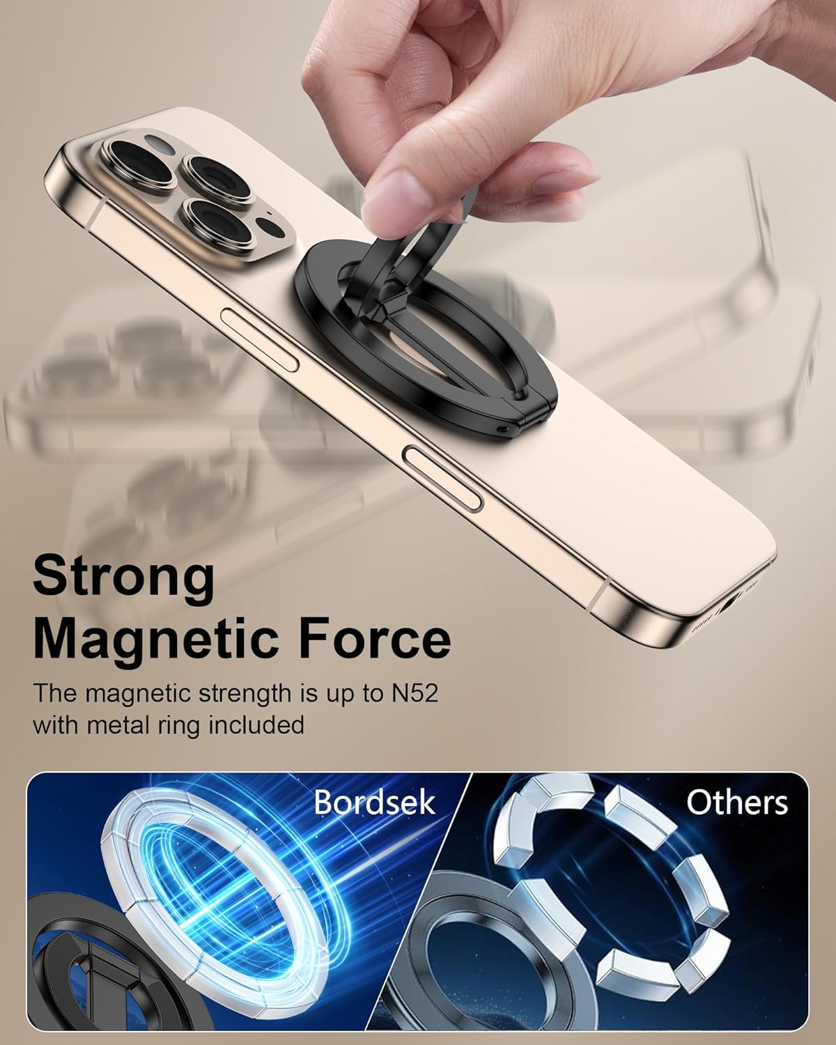 MagSafe Phone Grip Holder Dual-Sided Magnetic Finger Ring with Kickstand