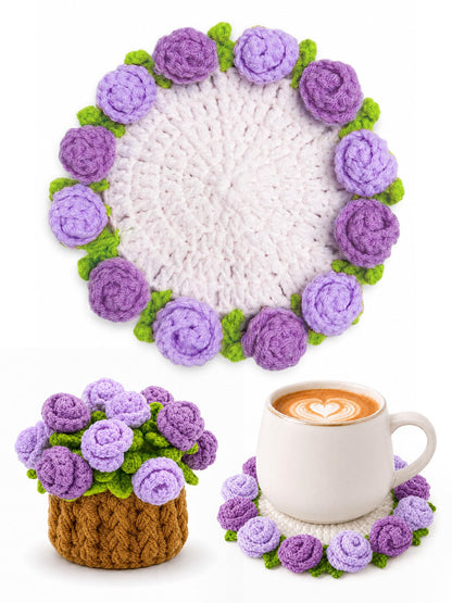 Crochet Flower Bouquet Coasters, Cotton Tulip Gifts for Home Decor 1Pc