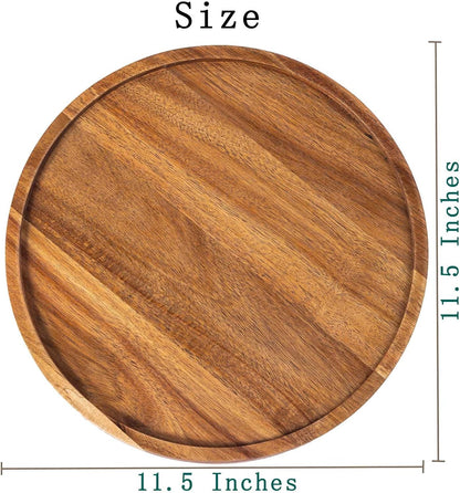 11.5 Inches Candle Holder Tray Home Decor, Round Wood Tray for Coffee Table, Small Wooden Serving Decorative Trays for Home