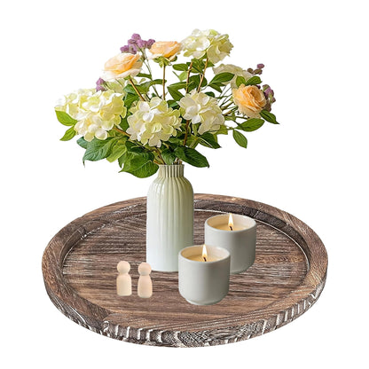 11 Inches Round Wooden Tray Decor,Black Decorative Trays