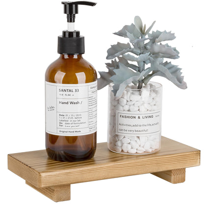 Bathroom Tray Wood Riser Kitchen Decor Soap Holder, 9" x 6" Black