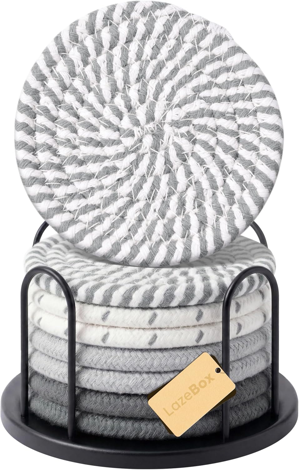 Lazebox Coasters Set of 8 for Drinks, 4 Inch Large Coasters for Coffee Table, Tabletop Protection for Hot & Cold Drinks, Versatile Coasters for Home Decor, Non-Slip & Easy to Clean, Gray