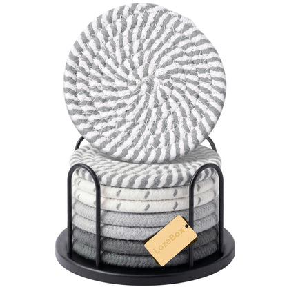 Lazebox Coasters Set of 8 for Drinks, 4 Inch Large Coasters for Coffee Table, Tabletop Protection for Hot & Cold Drinks, Versatile Coasters for Home Decor, Non-Slip & Easy to Clean, Gray