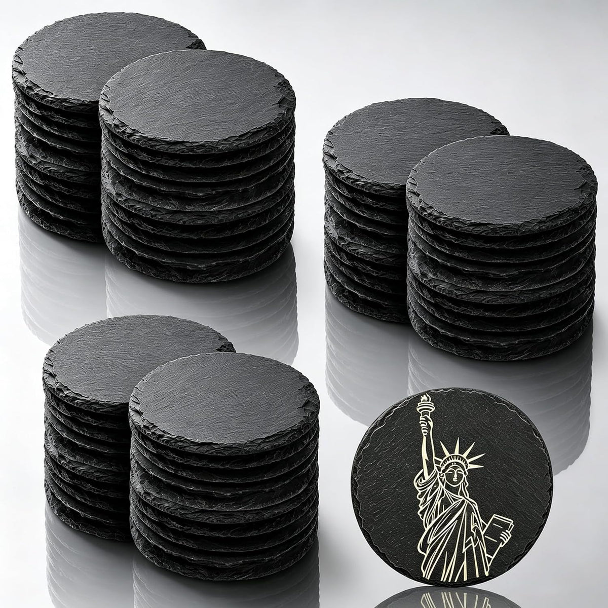 24 PCS Slate Coasters Black Square 4 Inch Bulk Rock, Blank Laser Engraving, Scratch Resistant Bottom, Home Office Kitchen Gift Wedding Bar Party