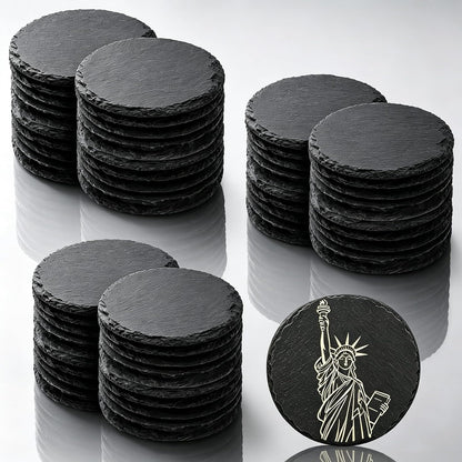 24 PCS Slate Coasters Black Square 4 Inch Bulk Rock, Blank Laser Engraving, Scratch Resistant Bottom, Home Office Kitchen Gift Wedding Bar Party