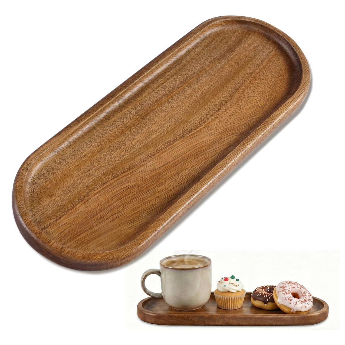 Small Wooden Tray | Acacia Wood Serving Tray Platter Mini Vanity Tray Decor