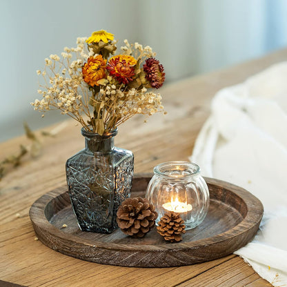 Romadedi Farmhouse Wooden Candle Tray, 11 Inch Round