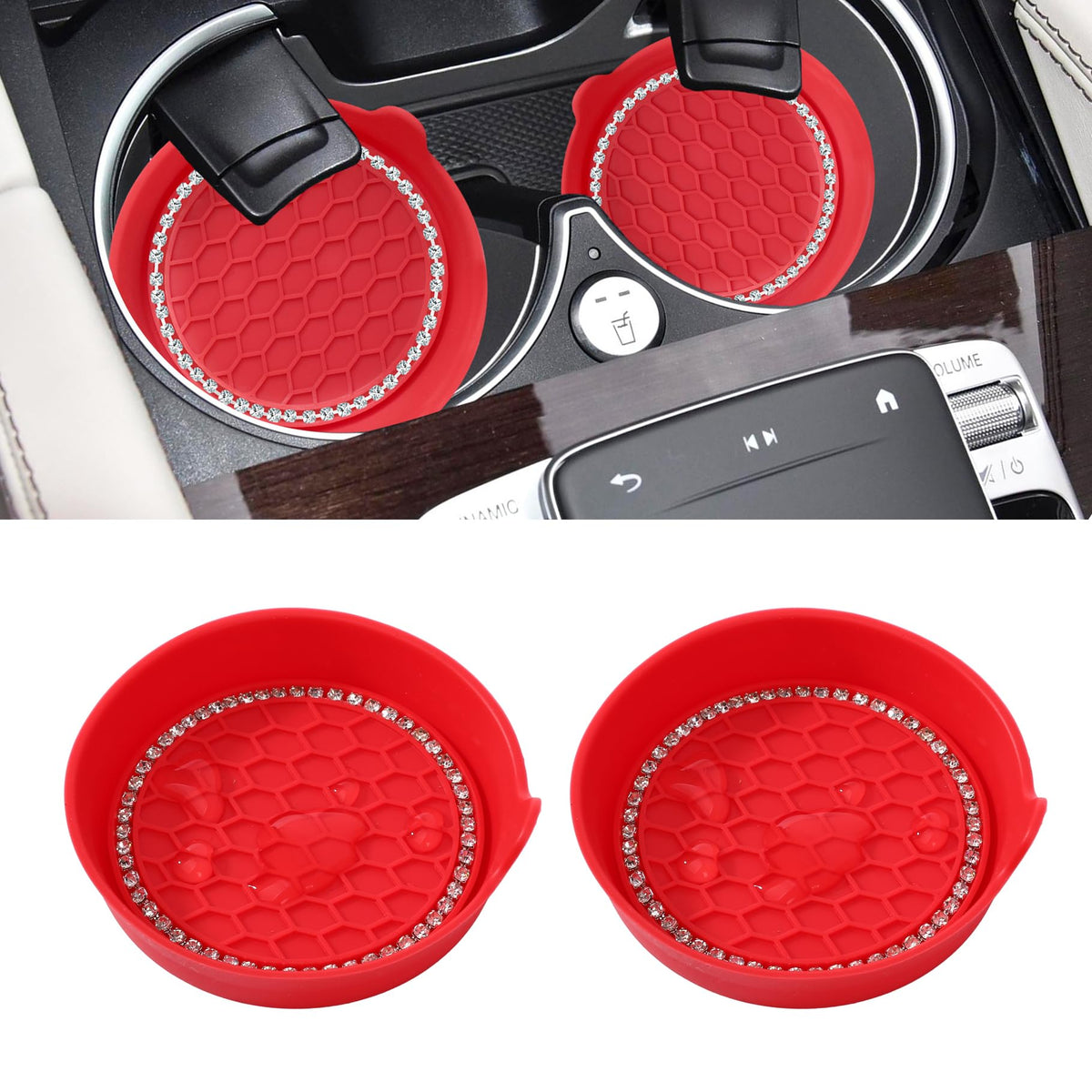 Amooca 4-Pack Car Cup Holder Coaster Bling Crystal Rhinestone Car Interior