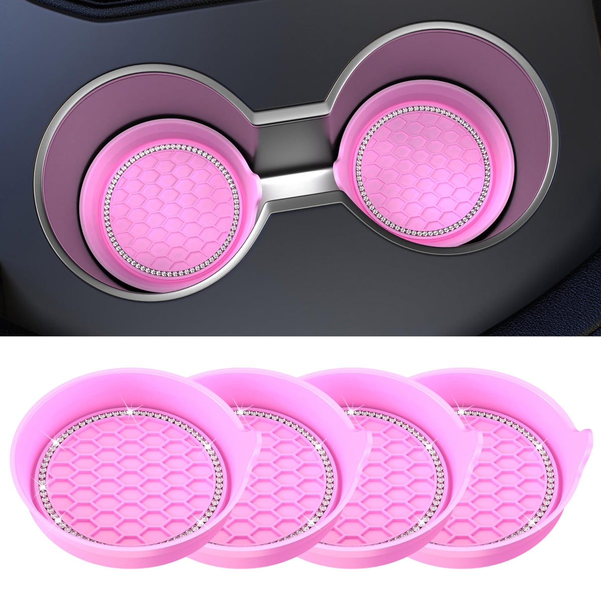 Amooca 4-Pack Car Cup Holder Coaster Bling Crystal Rhinestone Car Interior
