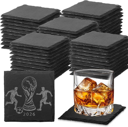 24 PCS Slate Coasters Black Square 4 Inch Bulk Rock, Blank Laser Engraving, Scratch Resistant Bottom, Home Office Kitchen Gift Wedding Bar Party