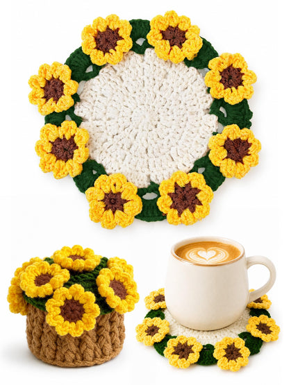 Crochet Flower Bouquet Coasters, Cotton Tulip Gifts for Home Decor 1Pc