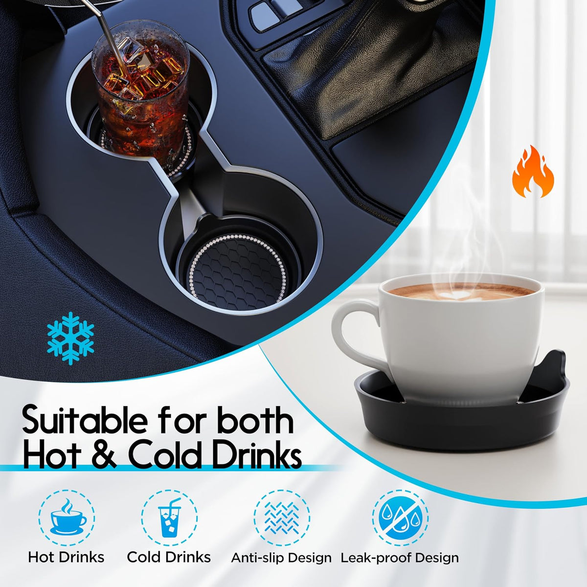 Amooca 4-Pack Car Cup Holder Coaster Bling Crystal Rhinestone Car Interior