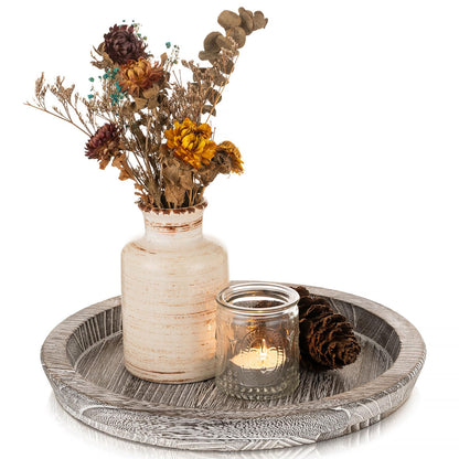 Romadedi Farmhouse Wooden Candle Tray, 11 Inch Round