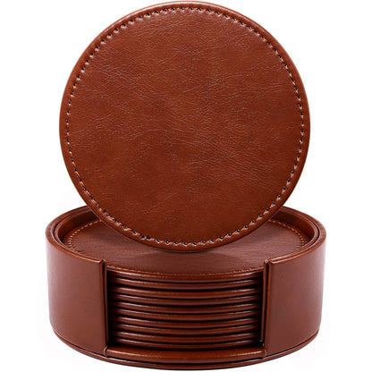 LAMOTI Leather Coasters for Drinks, Drink Coasters Set of 6 with Holder