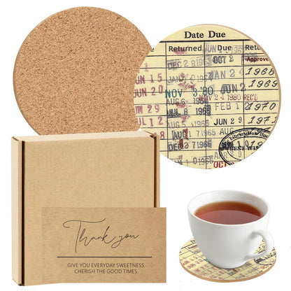 Vintage Library Due Date Card Coaster Set with Gift Card