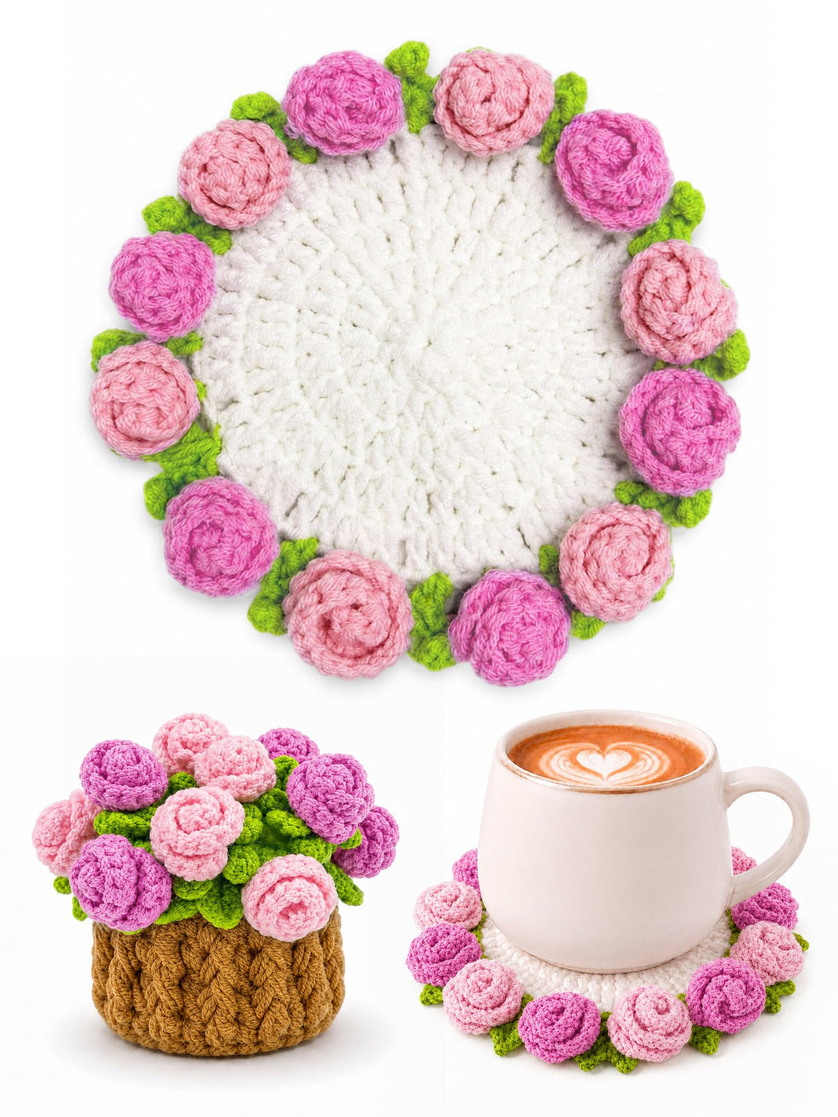 Crochet Flower Bouquet Coasters, Cotton Tulip Gifts for Home Decor 1Pc