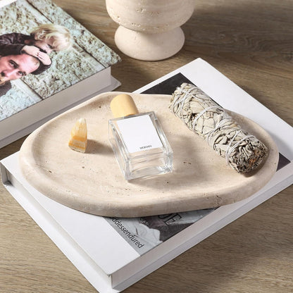 Koville Luxurious Natural Marble Vanity Tray, Cloud Shape Serving Stone Key Tray for Home Decor, 10" x 7" Marble Storage Trays for Bathroom, Stone Plate Holder for Perfume, Candle and Jewelry
