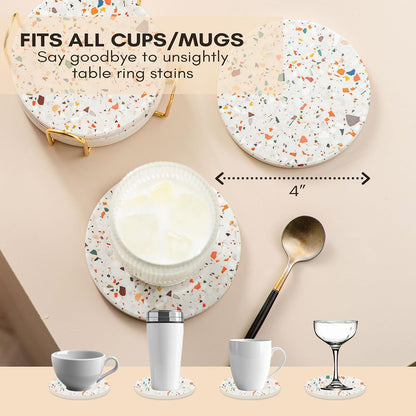 Terrazzo Coasters Set of 6, Colorful Boho Absorbent Ceramic Coasters