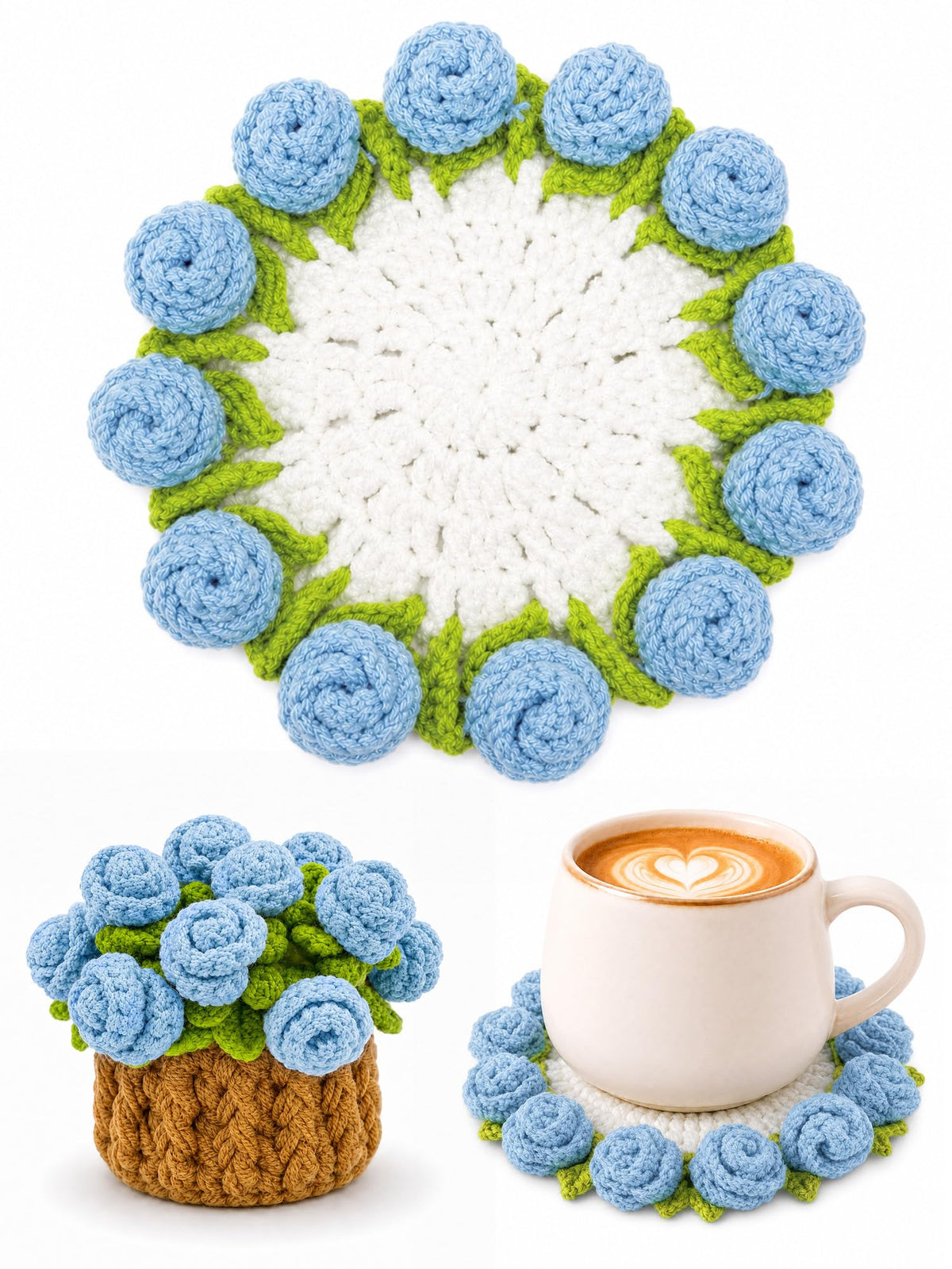 Crochet Flower Bouquet Coasters, Cotton Tulip Gifts for Home Decor 1Pc