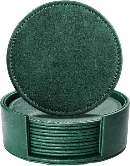 LAMOTI Leather Coasters for Drinks, Drink Coasters Set of 6 with Holder