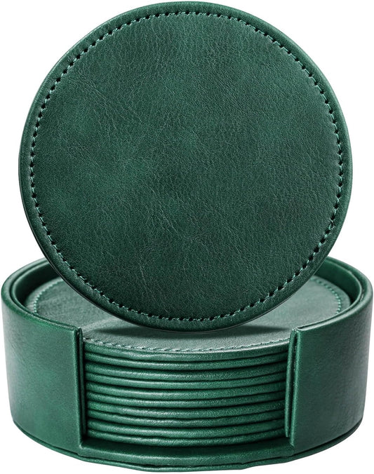 LAMOTI Leather Coasters for Drinks, Drink Coasters Set of 6 with Holder