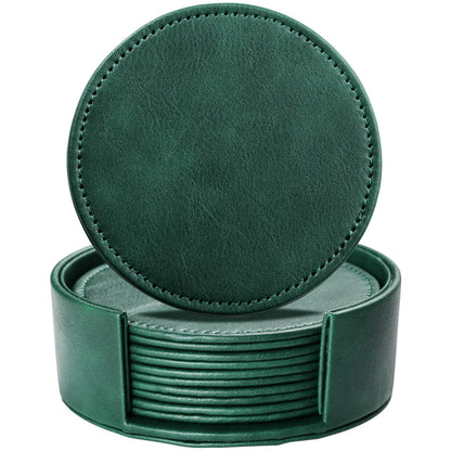 LAMOTI Leather Coasters for Drinks, Drink Coasters Set of 6 with Holder