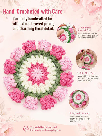 Crochet Flower Bouquet Coasters, Cotton Tulip Gifts for Home Decor 1Pc
