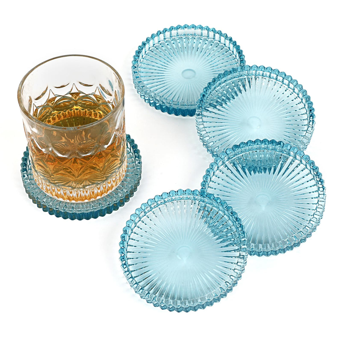 Modern Clear Coaster Set of 5- Glass Coasters for Drinks, Clear Green