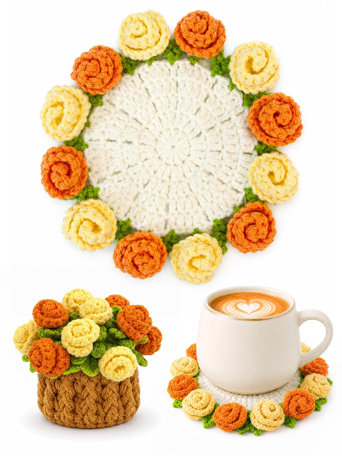 Crochet Flower Bouquet Coasters, Cotton Tulip Gifts for Home Decor 1Pc