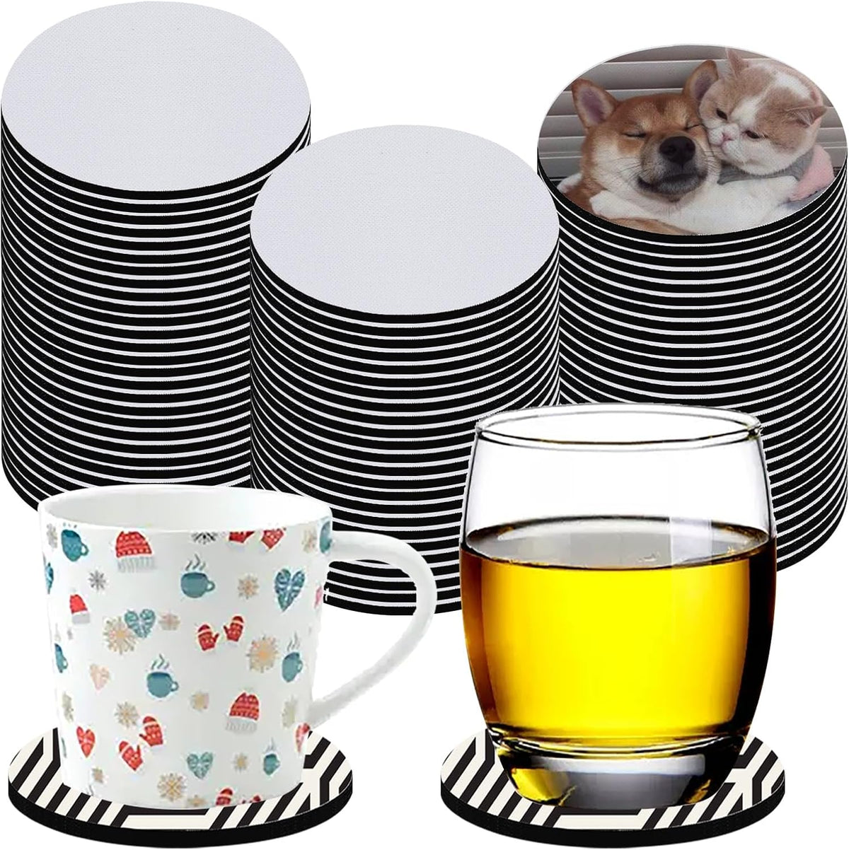 80 PCS Sublimation Blank Cup Coasters Bulk, 4x4 Inch Round Blank Cup Mat Rubber for Sublimation Transfer Heat Press Printing DIY Crafts