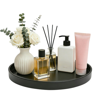 Bathroom Vanity Tray, 1 Pack 9" ABS Black Round Vanity Trays for Bathroom Counter, Dresser Decor Trays for Perfume, Candles, Keys, Kitchen Countertop Organizer, Decorative Tray Soap Holder