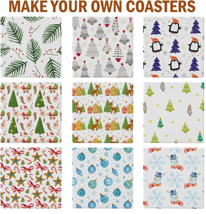 24 Pcs Blank Ceramic Coasters White Ceramic Tiles for Crafts 4x4 in