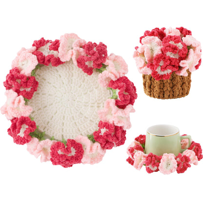 Crochet Flower Coasters, Handmade Bouquet Coasters with Crochet Plant Pot (Pink, 1Pc)