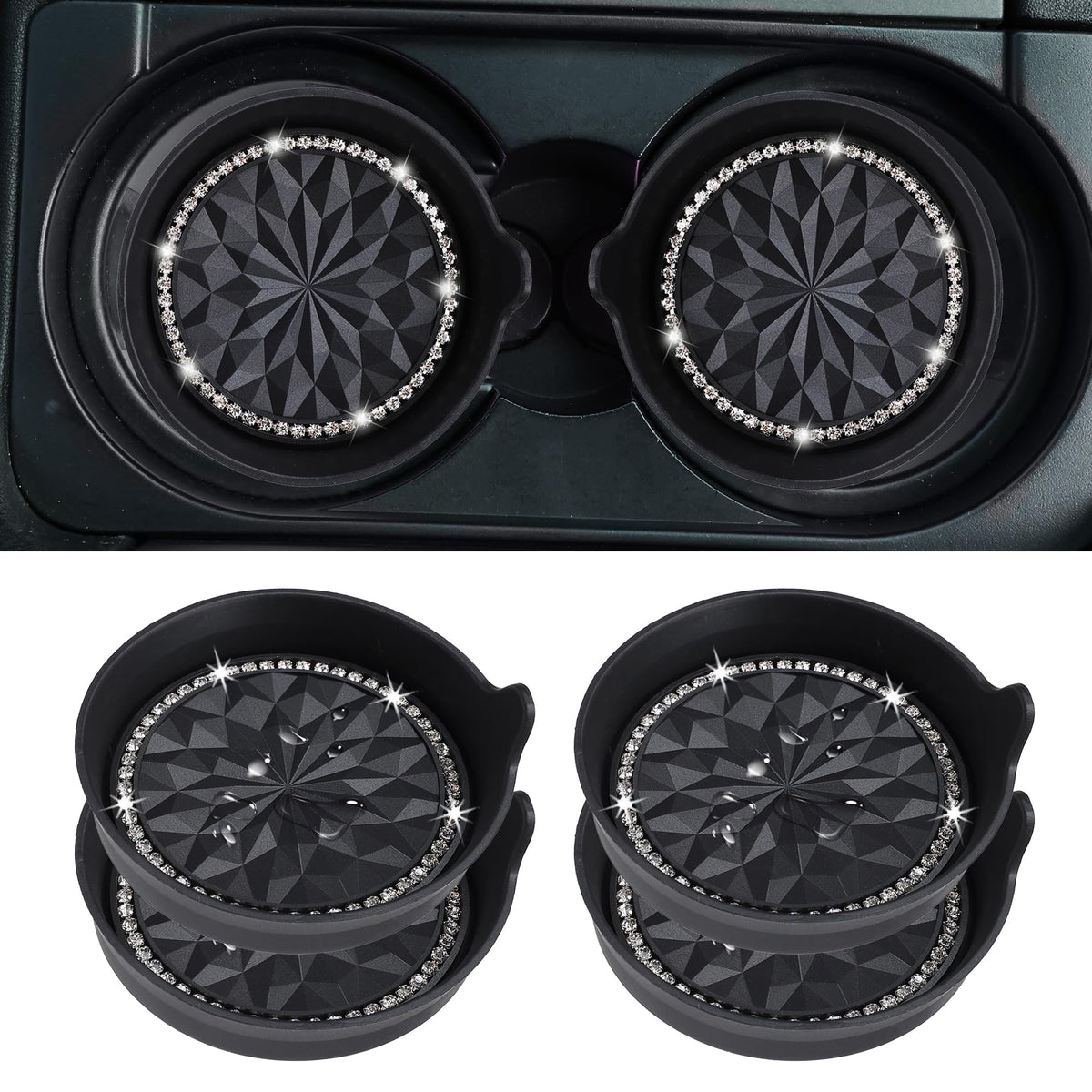 Amooca 4-Pack Car Cup Holder Coaster Bling Crystal Rhinestone Car Interior