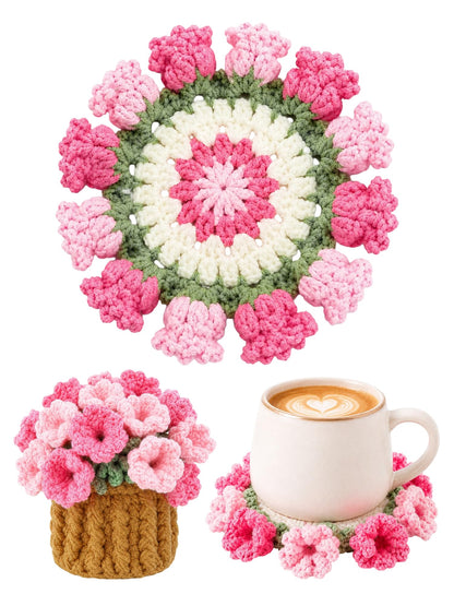 Crochet Flower Bouquet Coasters, Cotton Tulip Gifts for Home Decor 1Pc