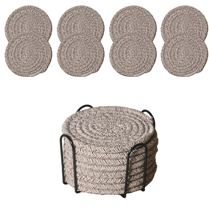 Drink Coasters Set of 8 with Holder, Cotton Woven