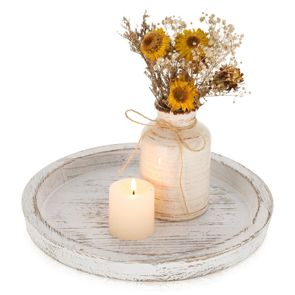 Romadedi Farmhouse Wooden Candle Tray, 11 Inch Round